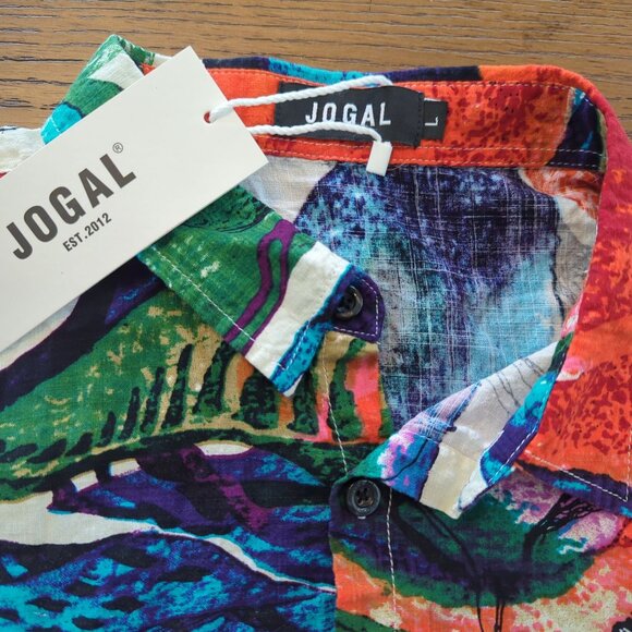 JOGAL Shirt size Large short sleeve Colorful Abstract Print Button-Up - Picture 5 of 11